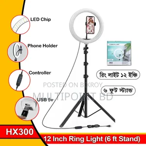 12 Inch LED Ring Light (Hx300) With 6ft Tripod Stand – USB Powered