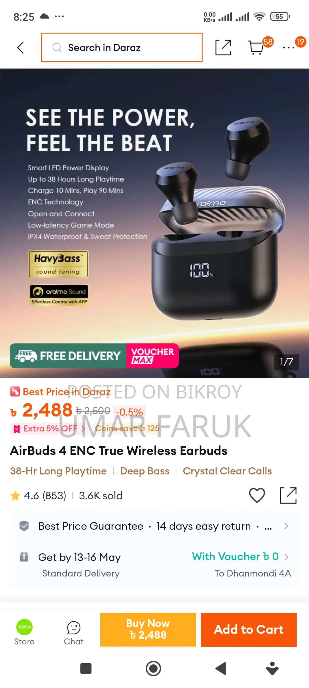 Like New Oraimo Airbuds 4 (Full Box Original Accessories)