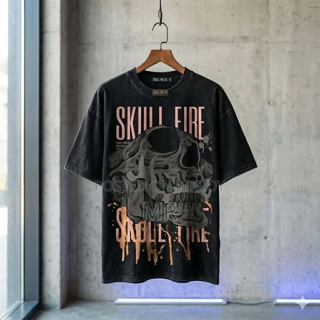 Skull Fire Graphic Art - Edgy Streetwear Skull T-Shirt