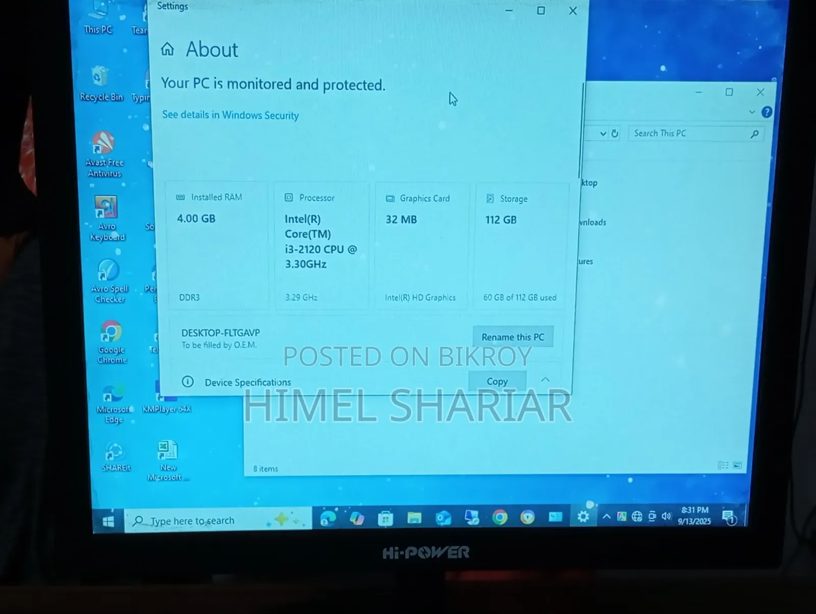 Desktop Computer 4GB Intel Core i3 HDD 128GB
