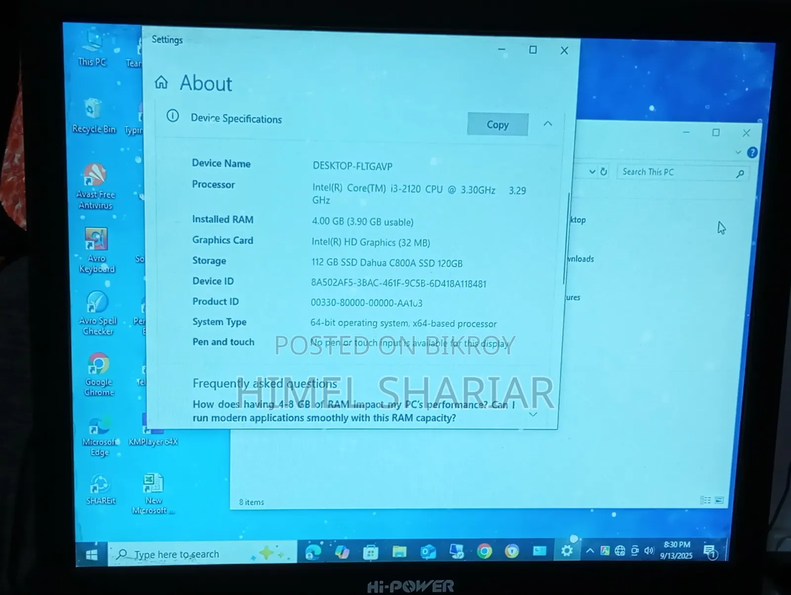 Desktop Computer 4GB Intel Core i3 HDD 128GB
