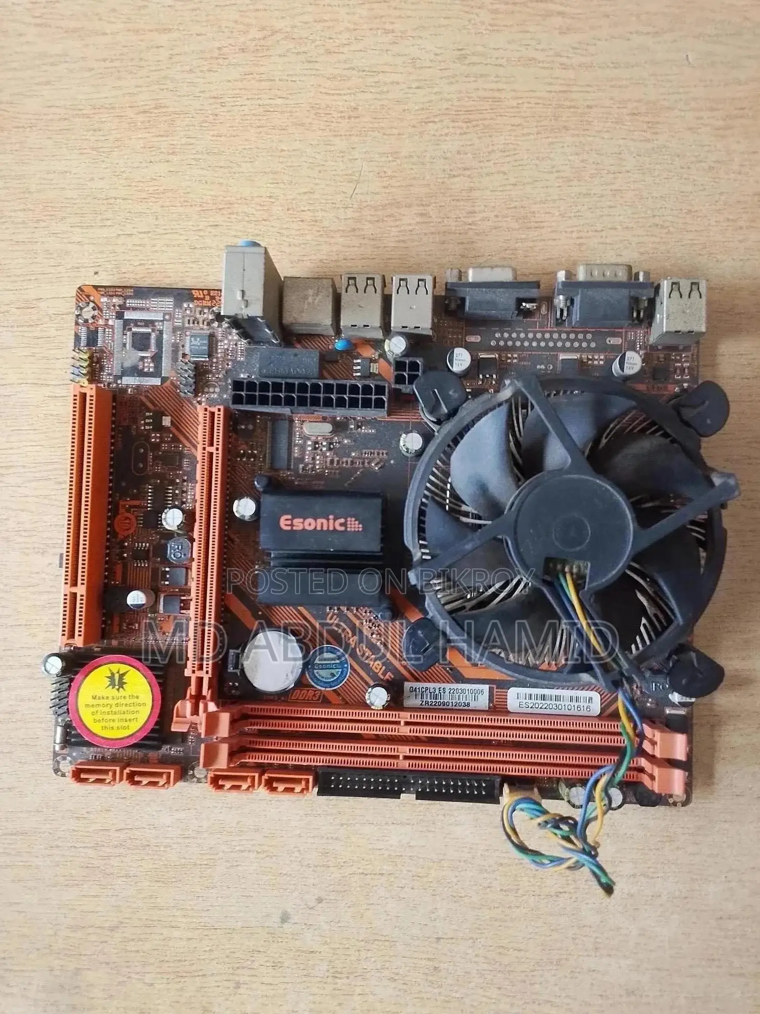 Esonic Ddr3 Motherboard + Intel Processor + Cpu Cooler For Sale