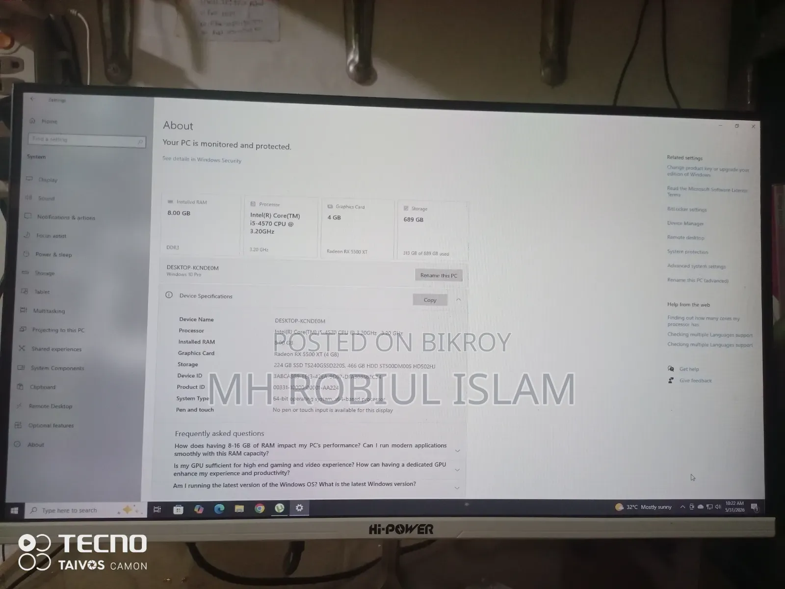 Laptop MSI CR400 8GB Intel Core I5 SSD 500GB