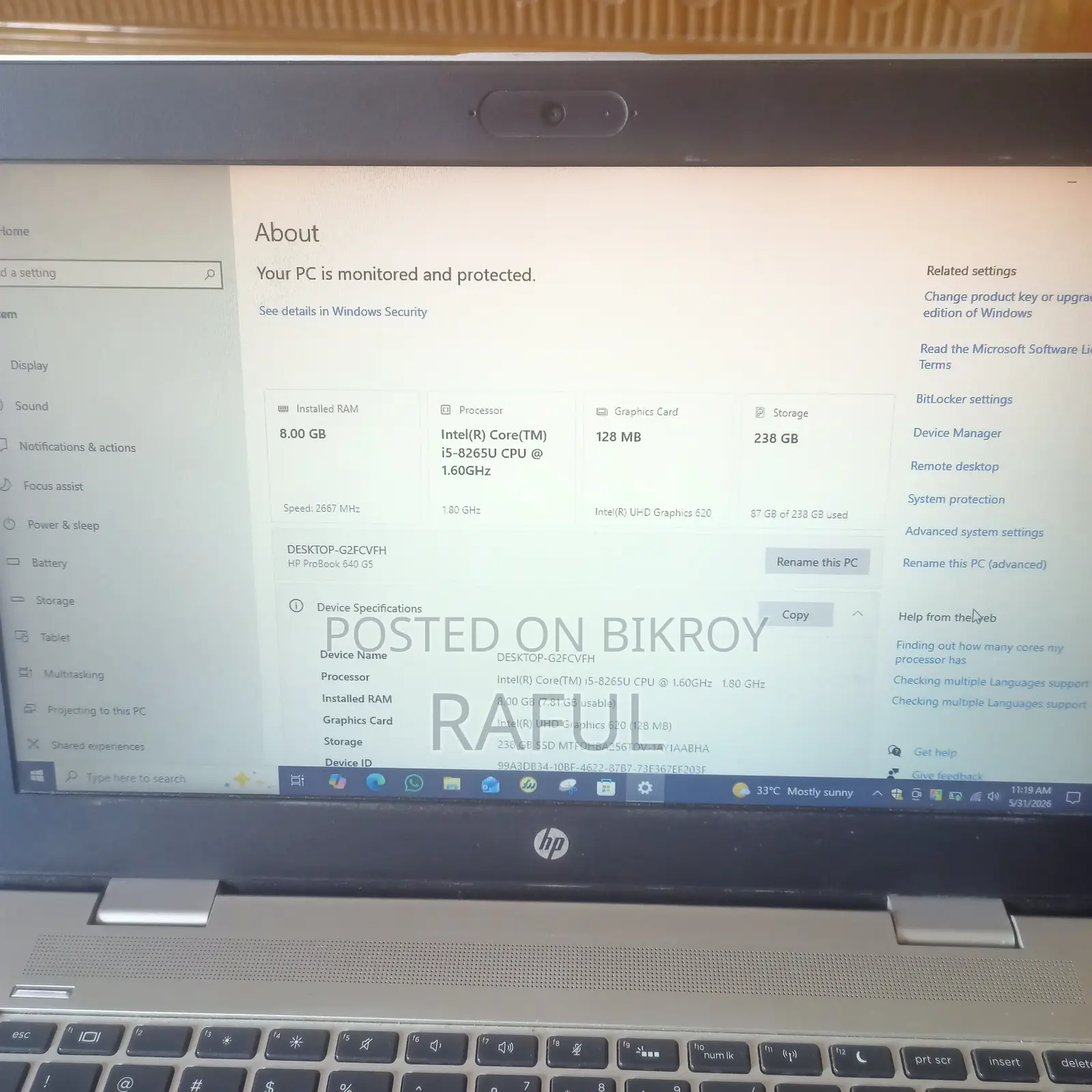 Laptop HP ProBook 640 G5 8GB Intel Core i5 SSD 256GB