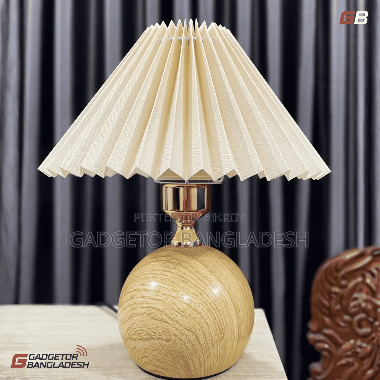 Premium Wooden Base Pleated Table Lamp