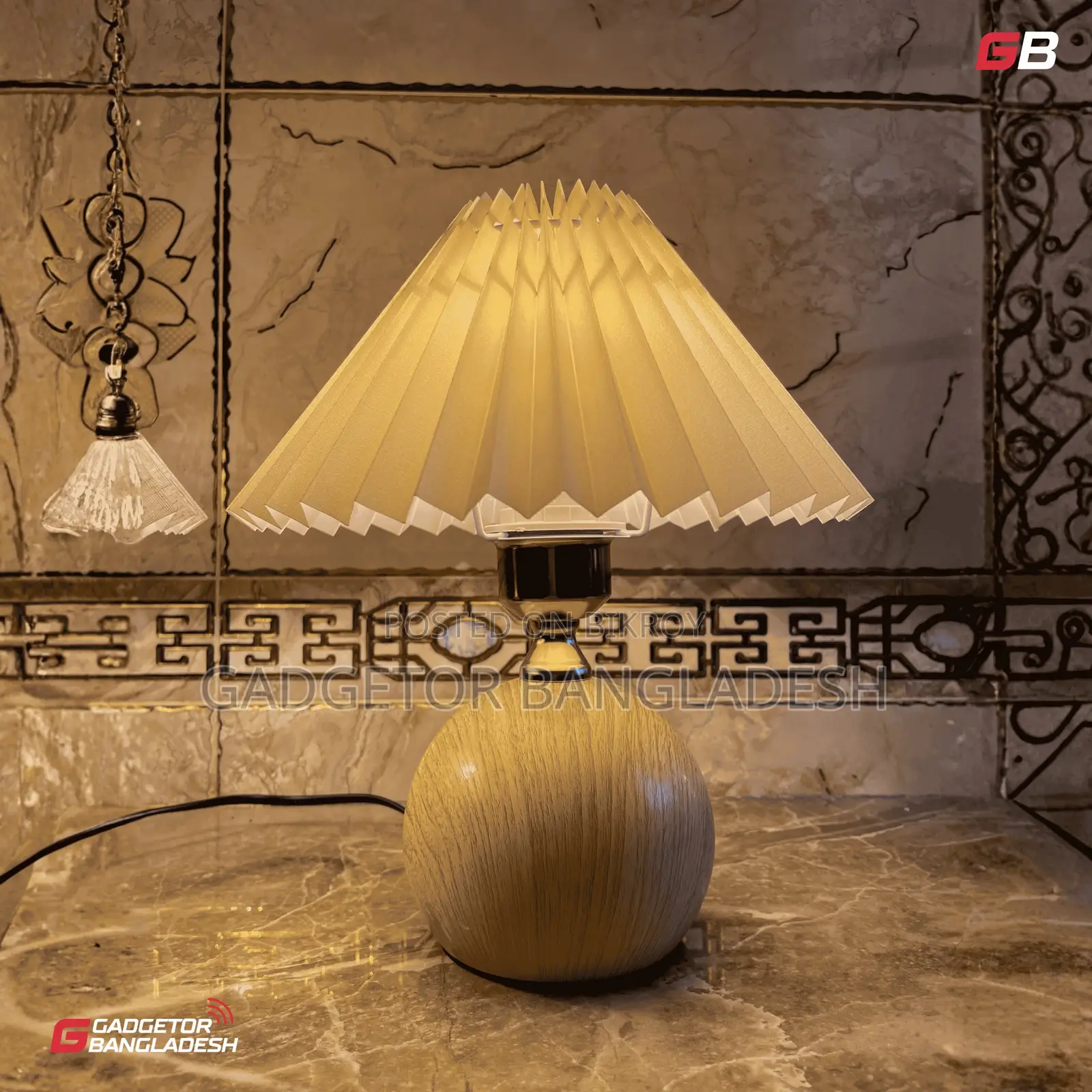 Premium Wooden Base Pleated Table Lamp