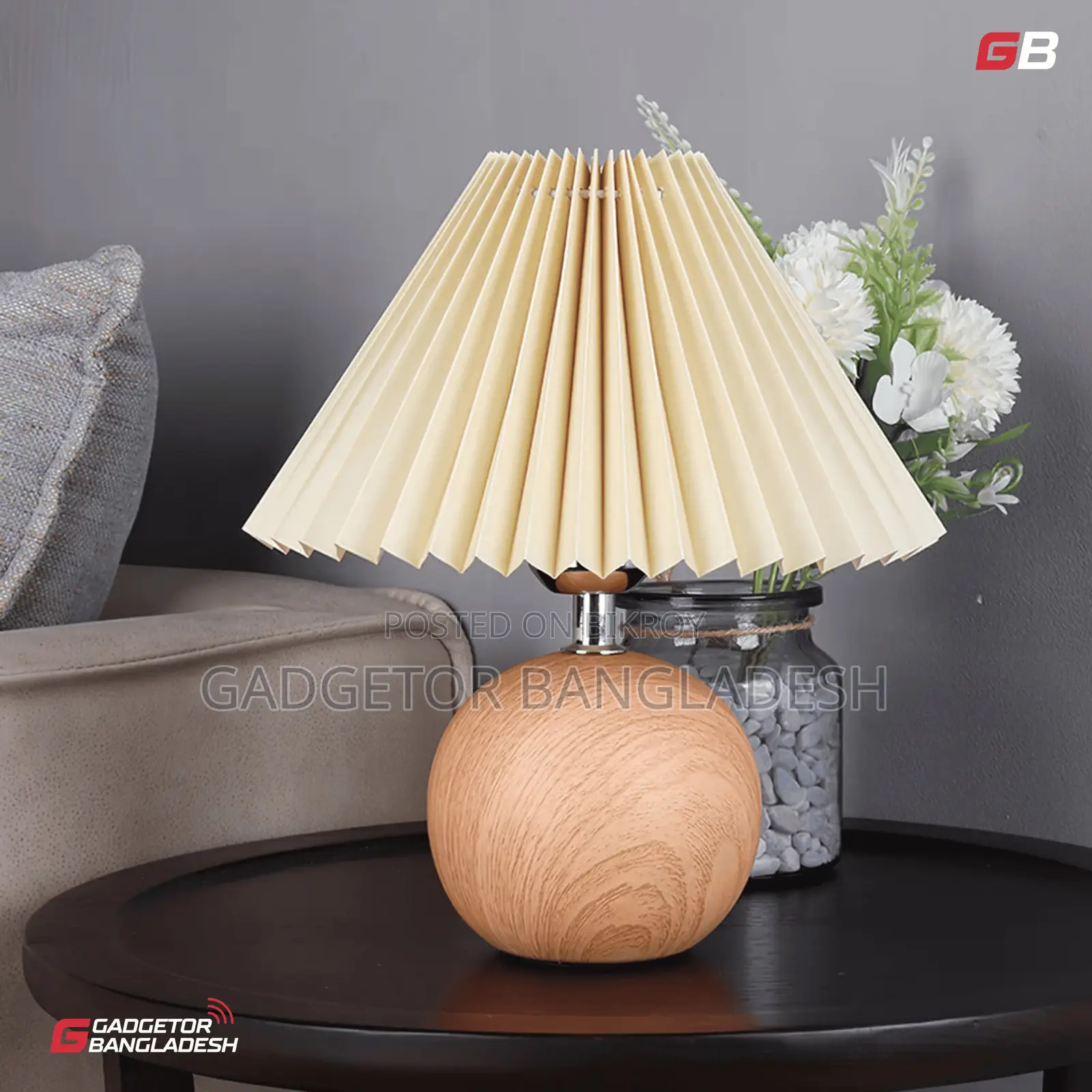 Premium Wooden Base Pleated Table Lamp