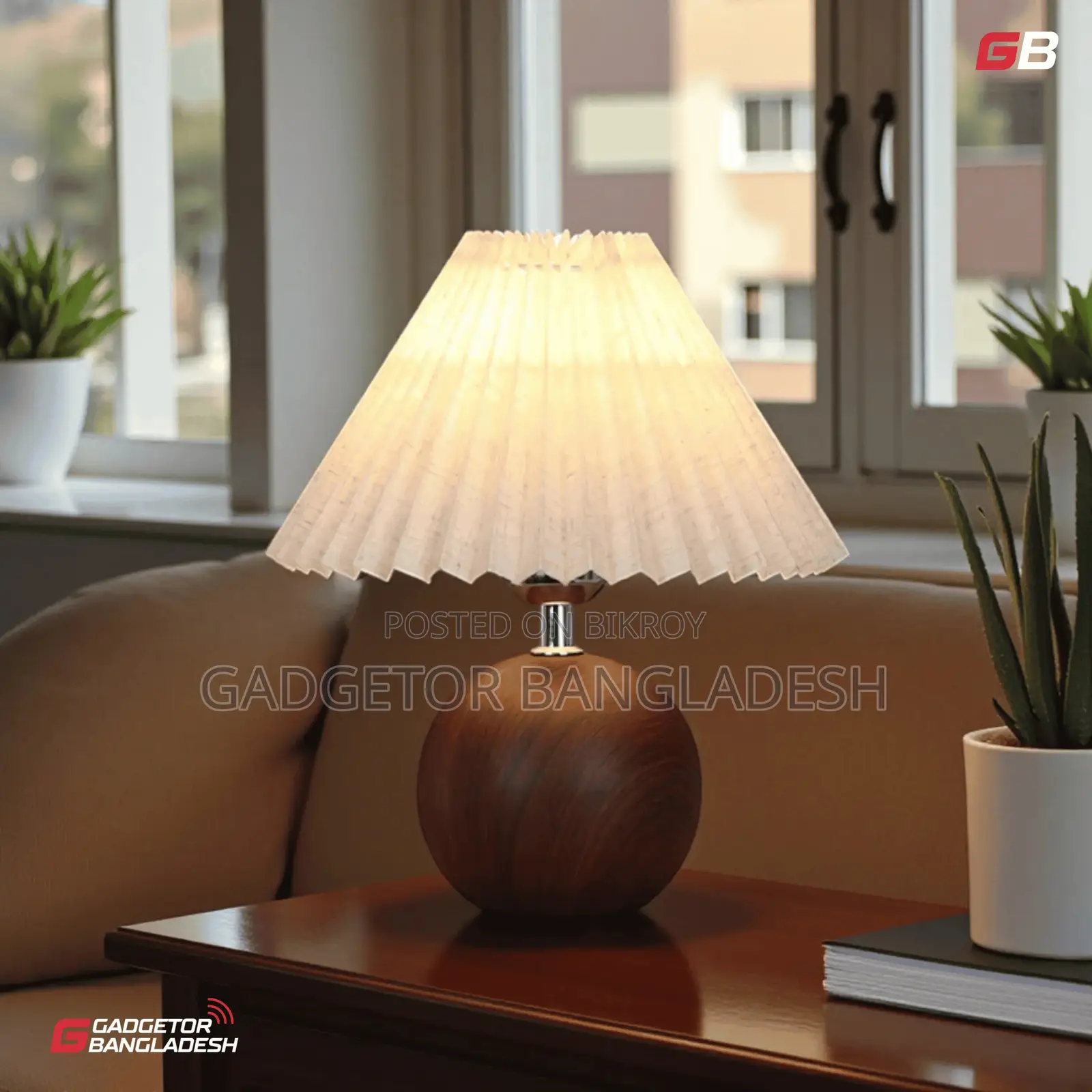 Premium Wooden Base Pleated Table Lamp