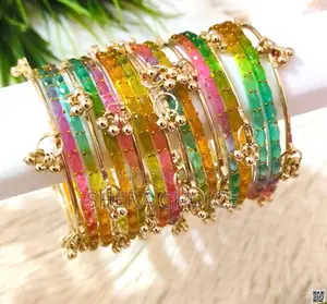 Kashmiri Ghungroo Bangle 20 Kashmiri Ghungroo Bangle set with Rainbow Glass Bangles,
