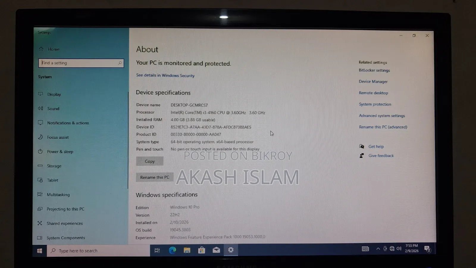 Desktop Computer Asus 4GB Intel Core I3 HDD 500GB