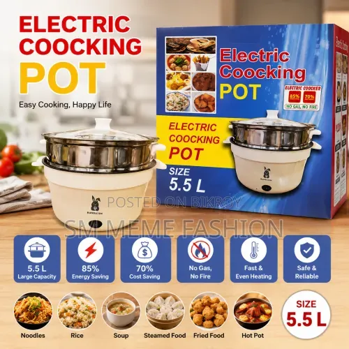 5.5L Electric Cooking Pot Multi Cooker Stainless Steel Hot Pot