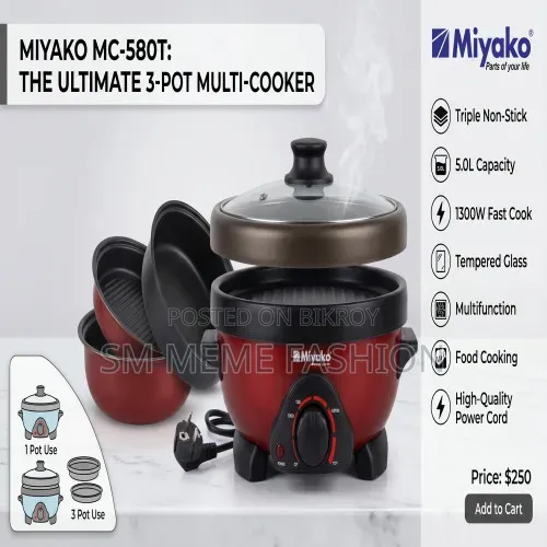 Miyako 5.0l (3 Pot) Multi-Cooker (Mc-580t) 1500 Watt