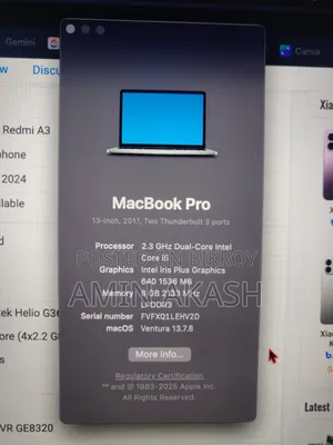 Laptop Apple MacBook Pro 2017 8GB Intel Core i5 SSD 256GB