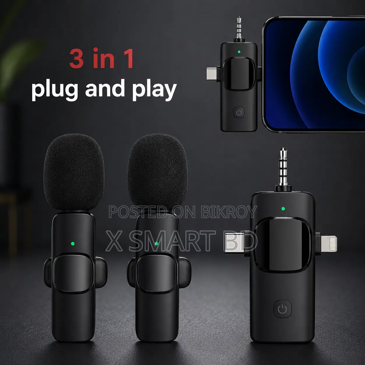 3 in 1 Wireless Lavalier Microphone