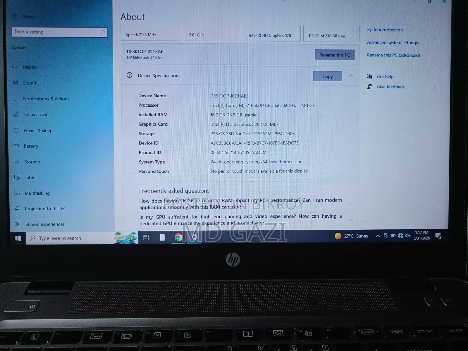 Laptop HP EliteBook 840 G6 16GB Intel Core I5 SSD 256GB