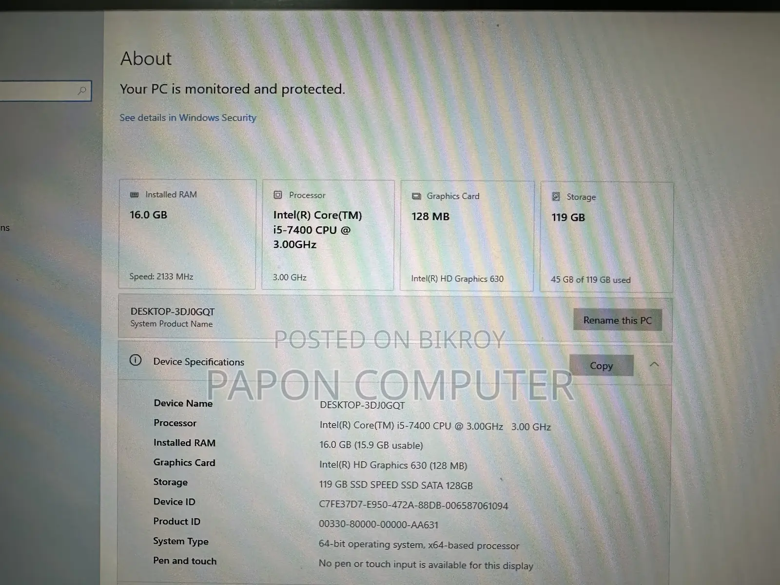 Desktop Computer 16GB Intel Core i5 SSD 128GB