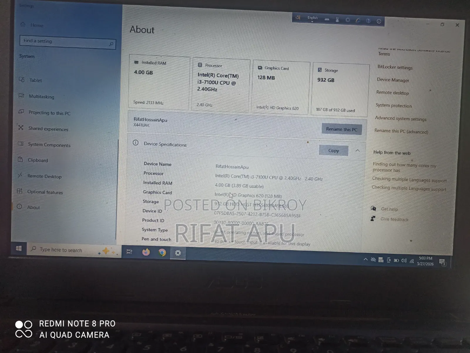 Laptop Asus X44LY 4GB Intel Core I3 HDD 1TB