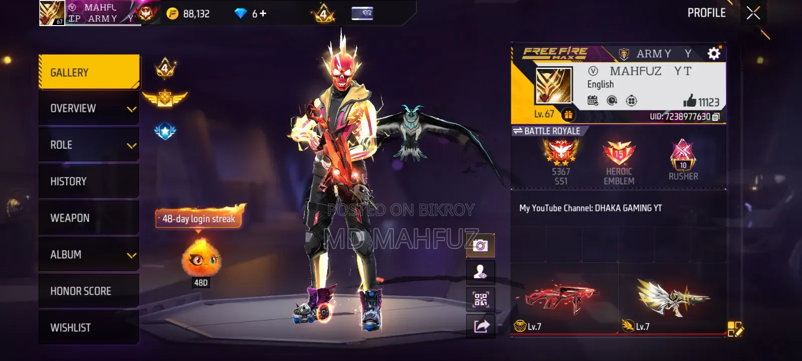Free Fire account with 12 Evo guns