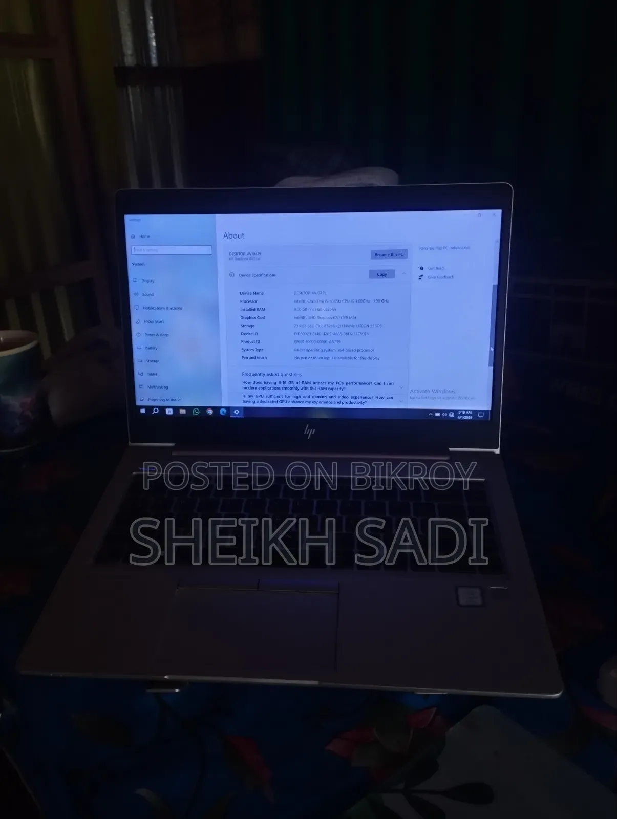 ল্যাপটপ এইচপি এলিটবুক ৮৪০ জি৬ ৮জিবি ইন্টেল কোর আই৫ এসএসডি ২৫৬জিবি