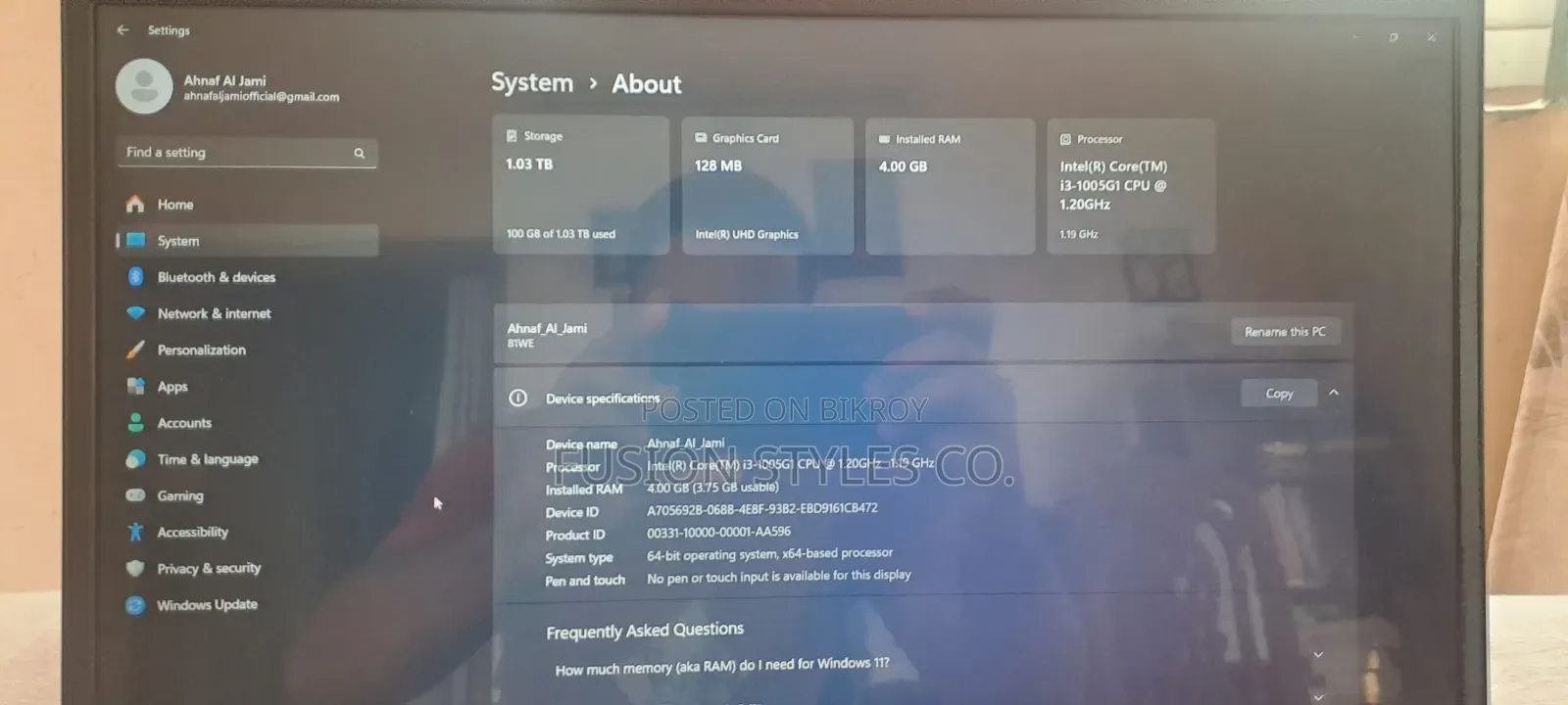 Laptop Lenovo Ideapad 3 8GB Intel Core I3 HDD+SSD 1T