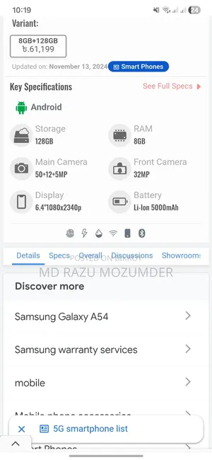 Samsung Galaxy A54 5G 128 GB Black