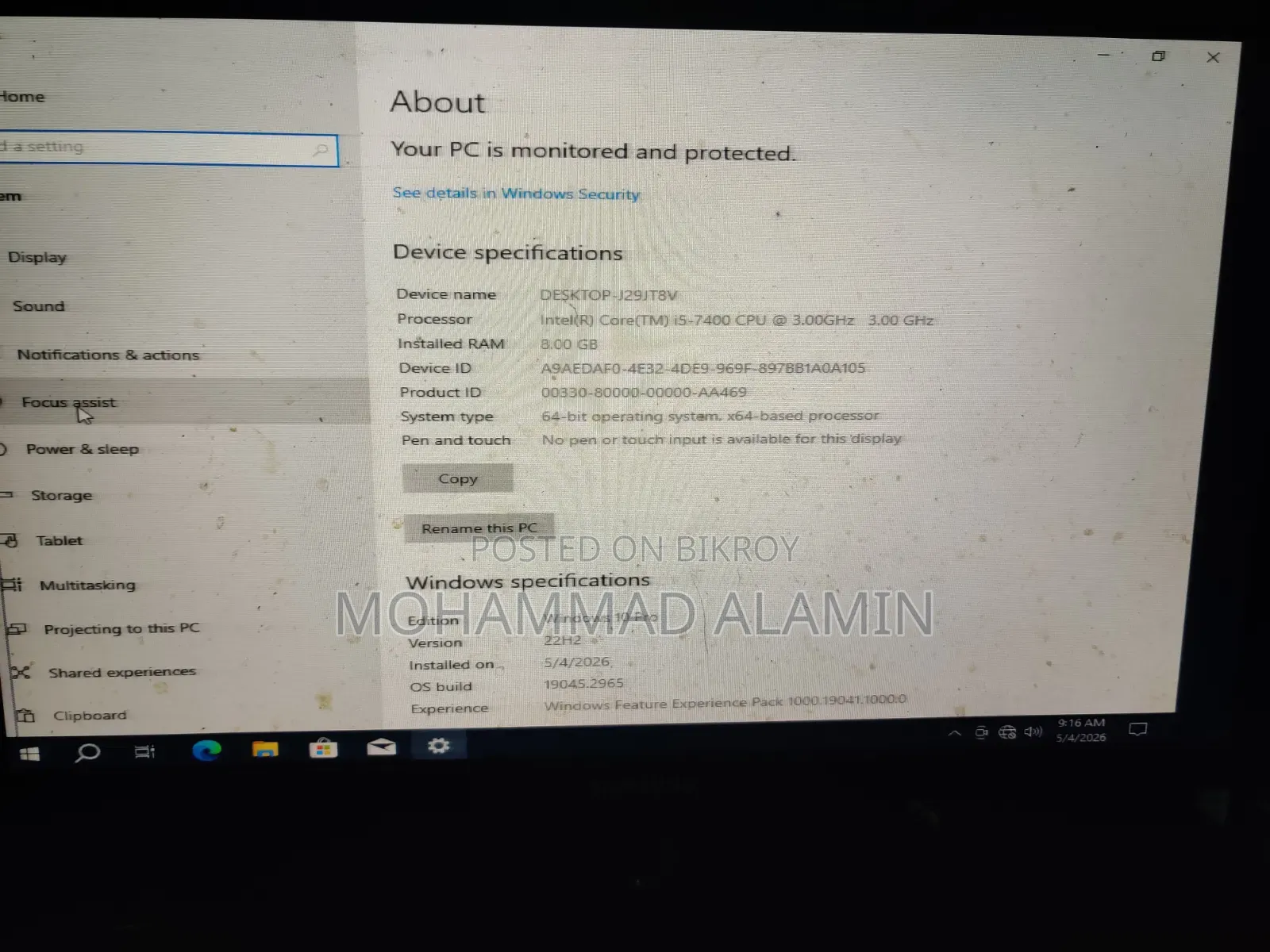 Desktop Computer 8GB Intel SSD 256GB