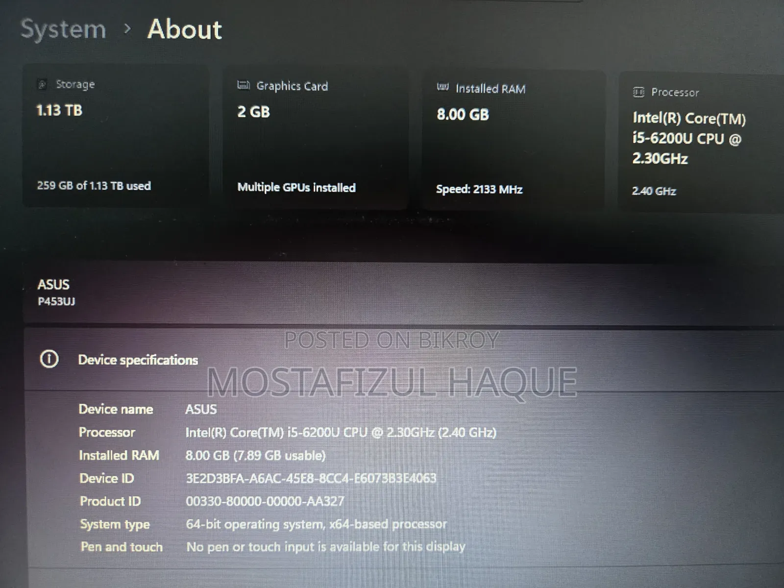 Laptop Asus PRO P2430UA 8GB Intel Core I5 HDD+SSD 1T