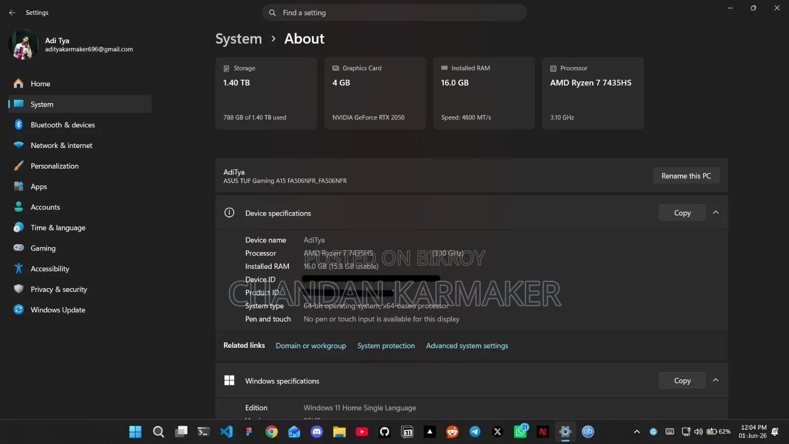 Laptop Asus TUF Gaming A15 16GB AMD Ryzen 5 SSD 512GB