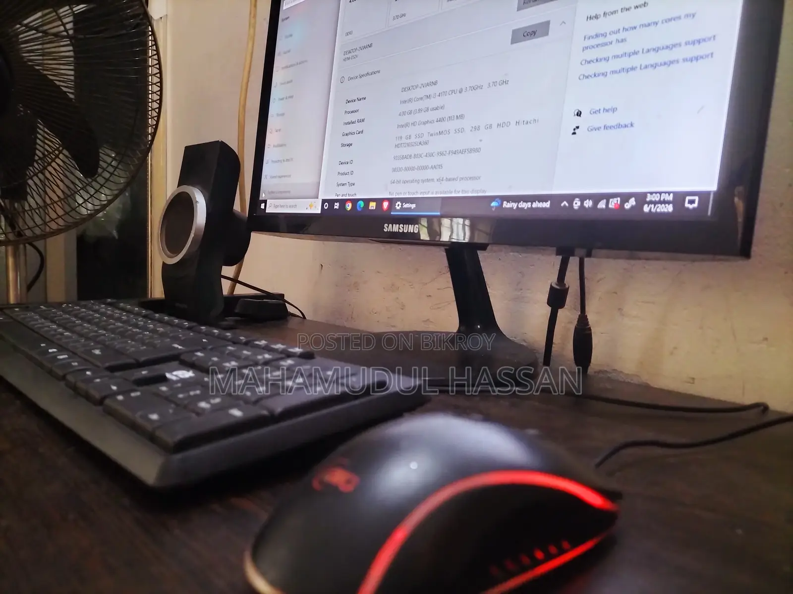 Desktop Computer 4GB Intel Core I3 SSD 128GB