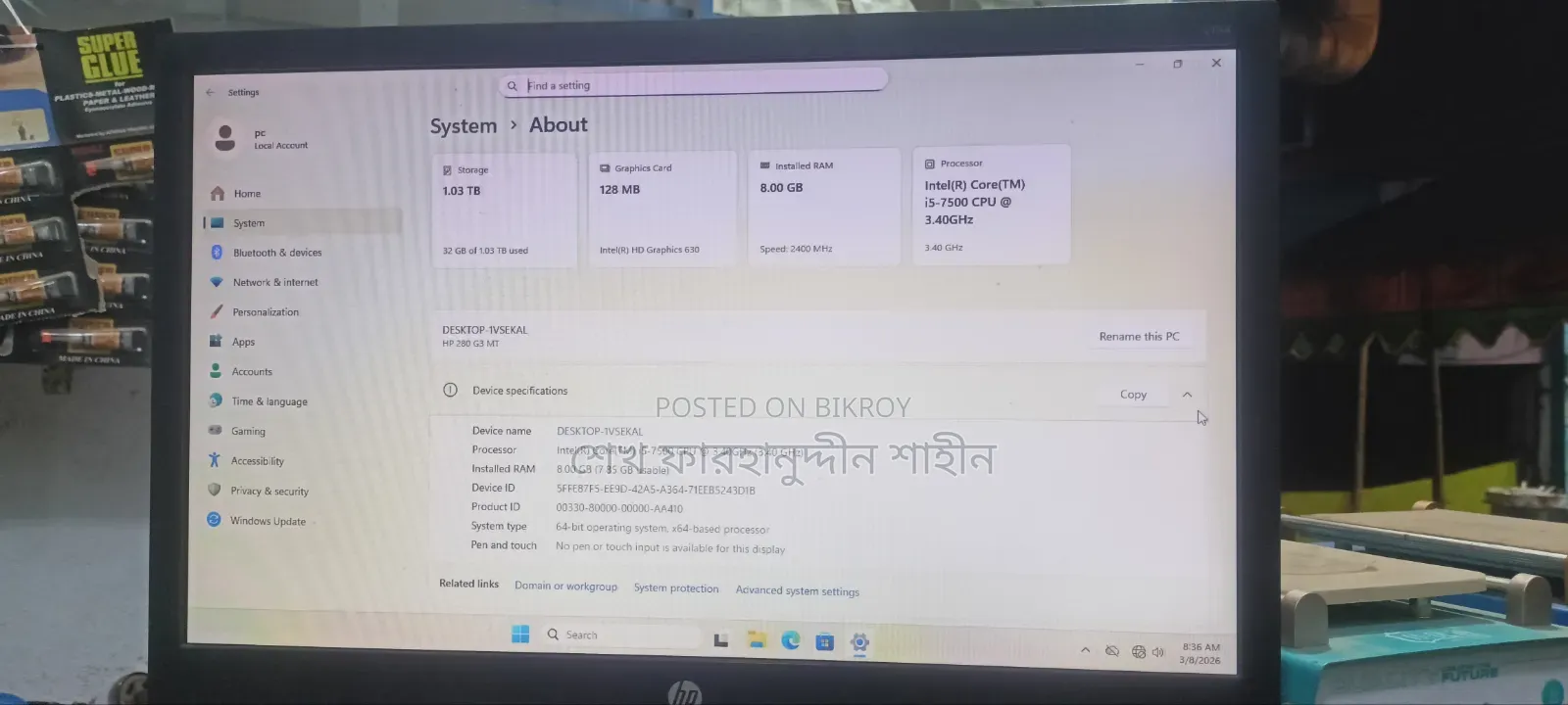 Desktop Computer HP 280 G3 8GB Intel Core i5 SSD 1TB