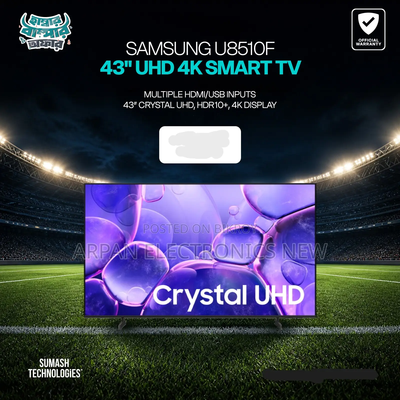 Samsung 43U8510F 43 Inch UHD LED Smart TV New Warranty 3 Years