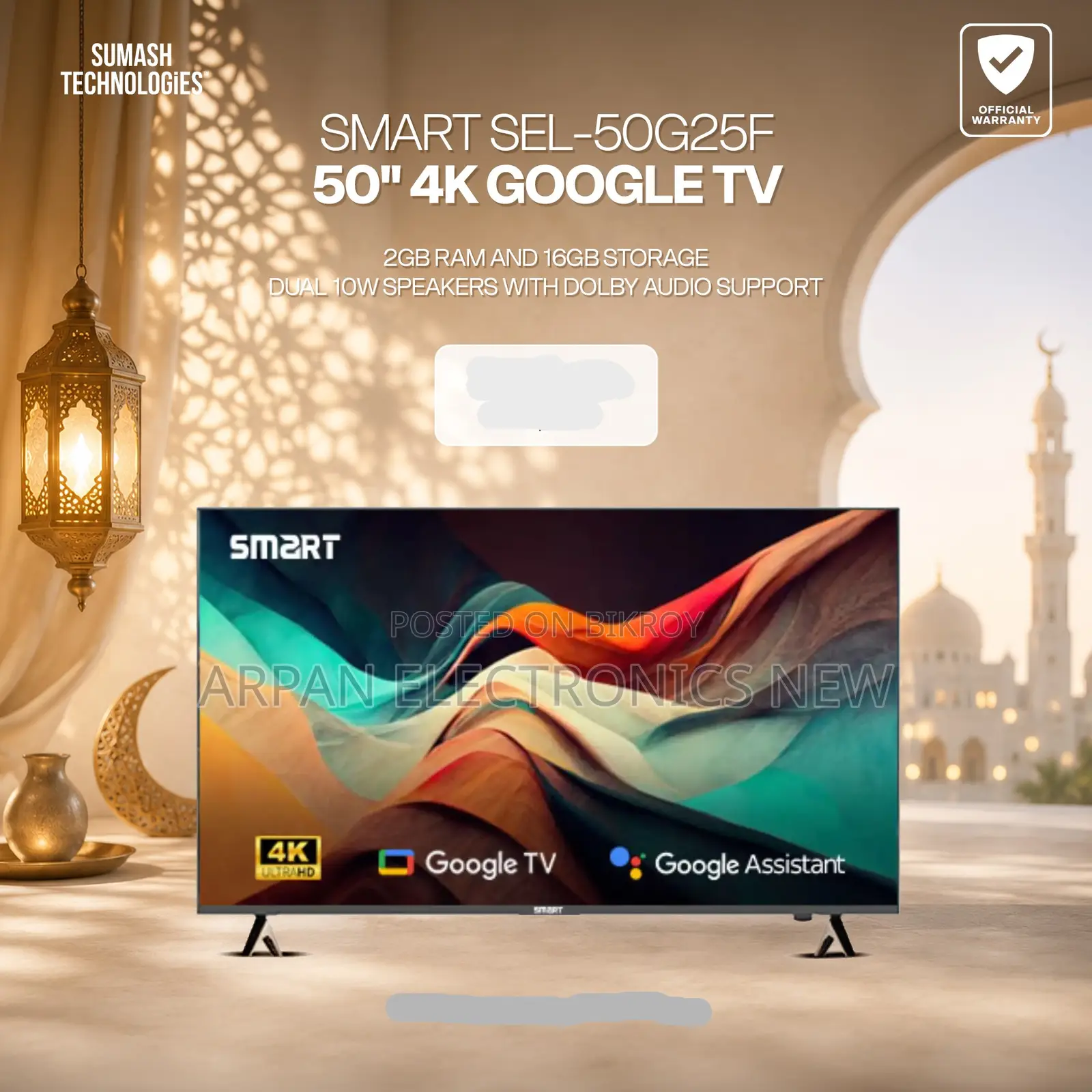 Sony Plus 50" Frameless Android Smart Google TV 5 Years Warranty