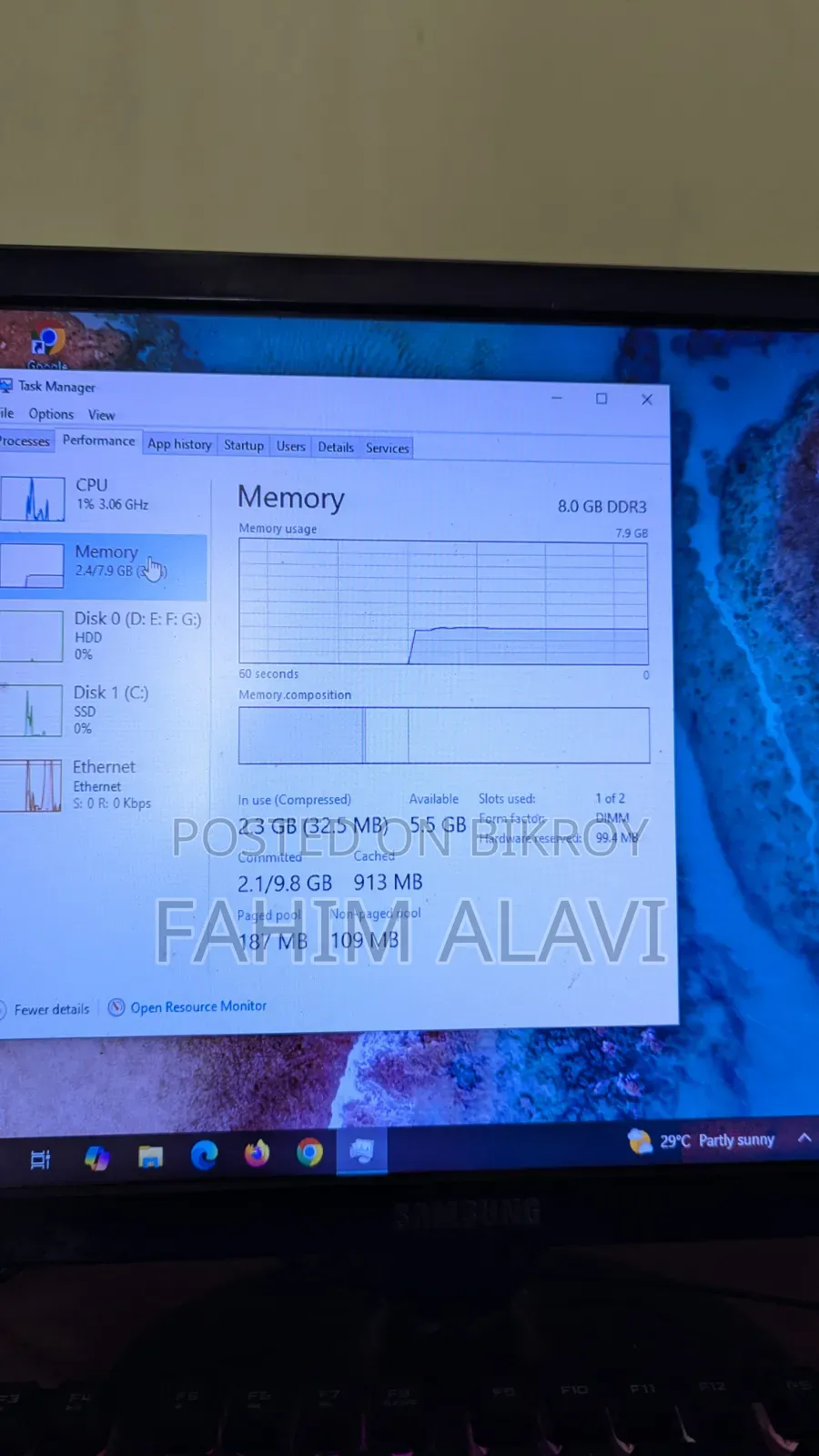 Desktop Computer 8GB Intel HDD+SSD 750GB