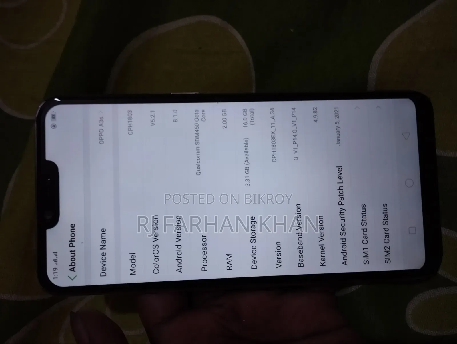 Oppo A3s 16 GB Pink