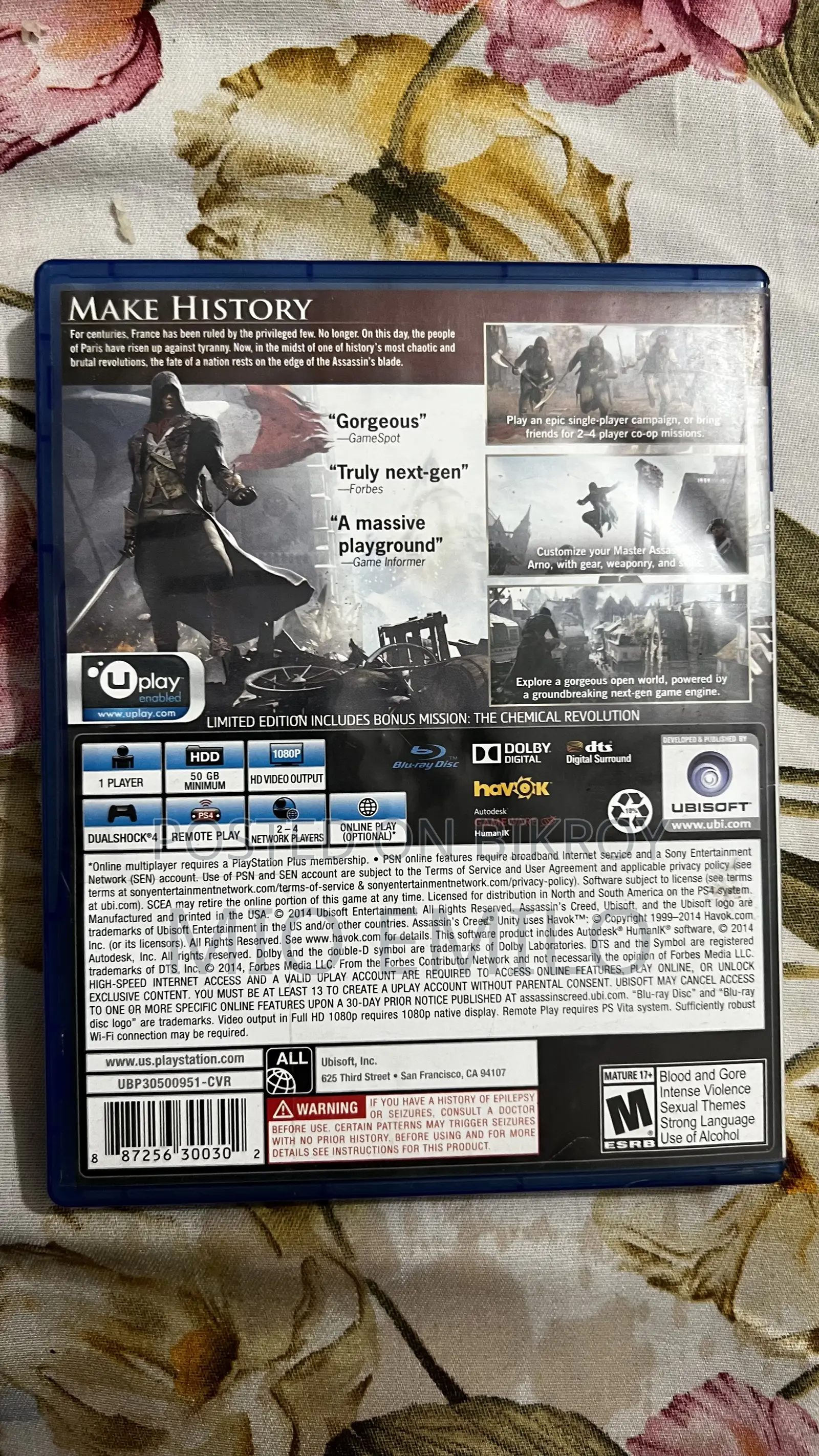 Assassin's Creed Unity (Ps4) - Mint Condition / Pristine Disc