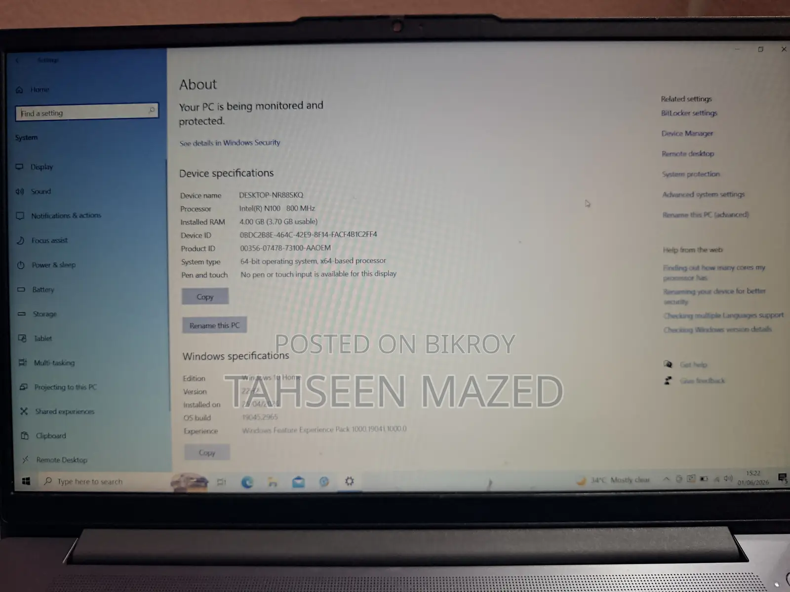 Laptop Lenovo Ideapad 3 4GB Intel SSD 128GB