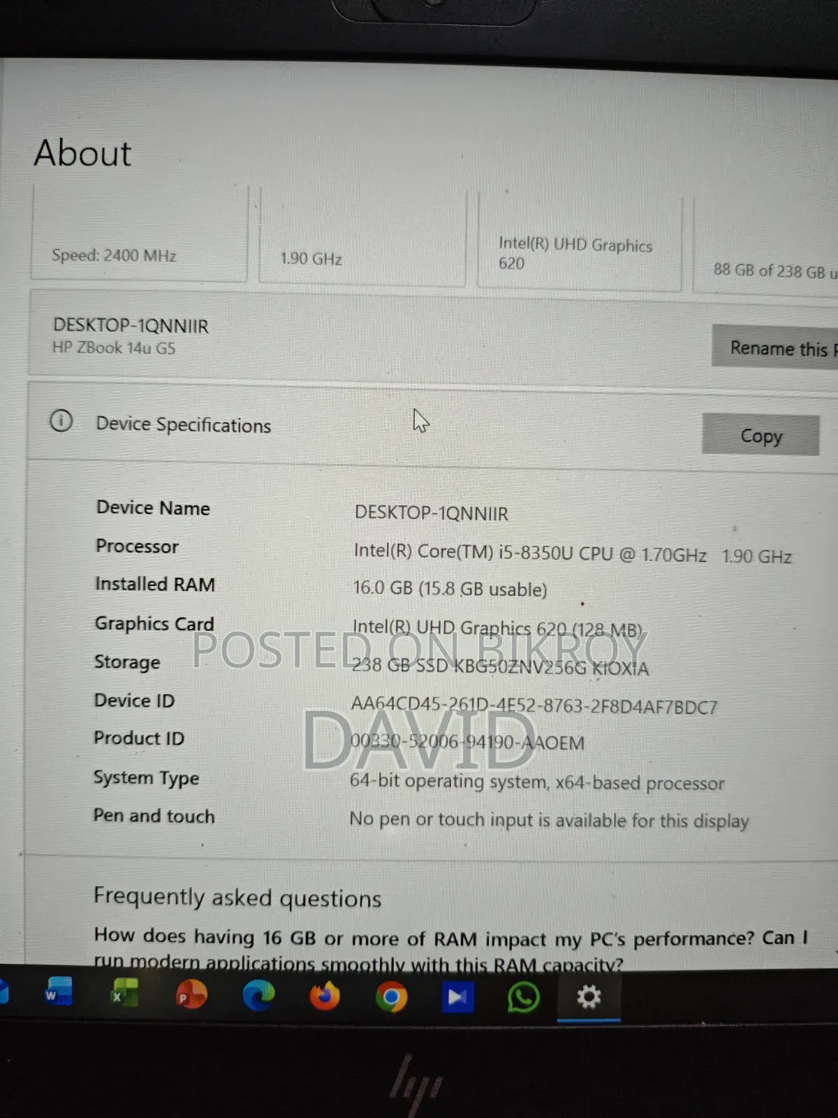 Laptop HP 16GB Intel Core I5 SSD 256GB