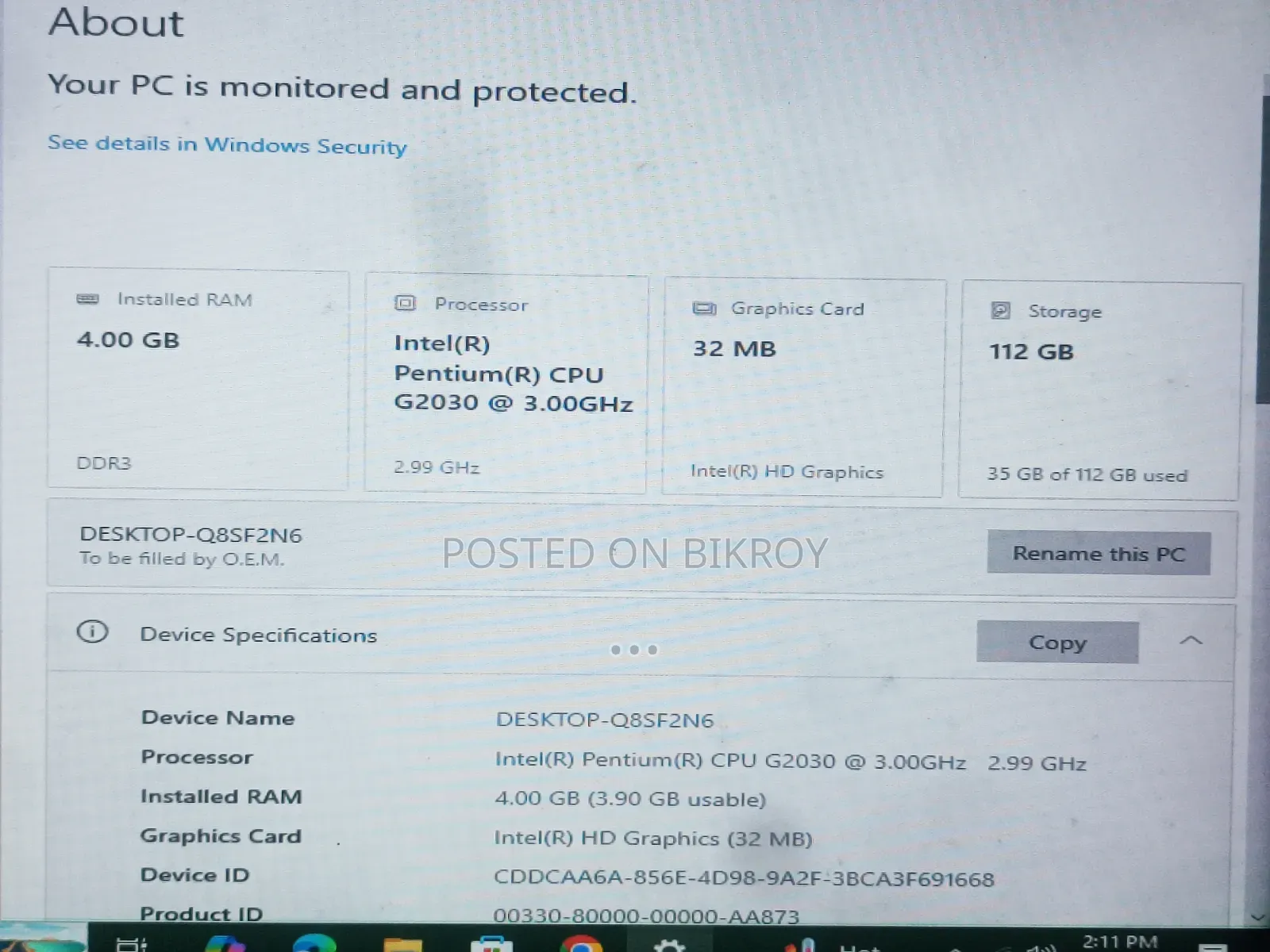 Desktop Computer 4GB Intel Celeron SSD 128GB