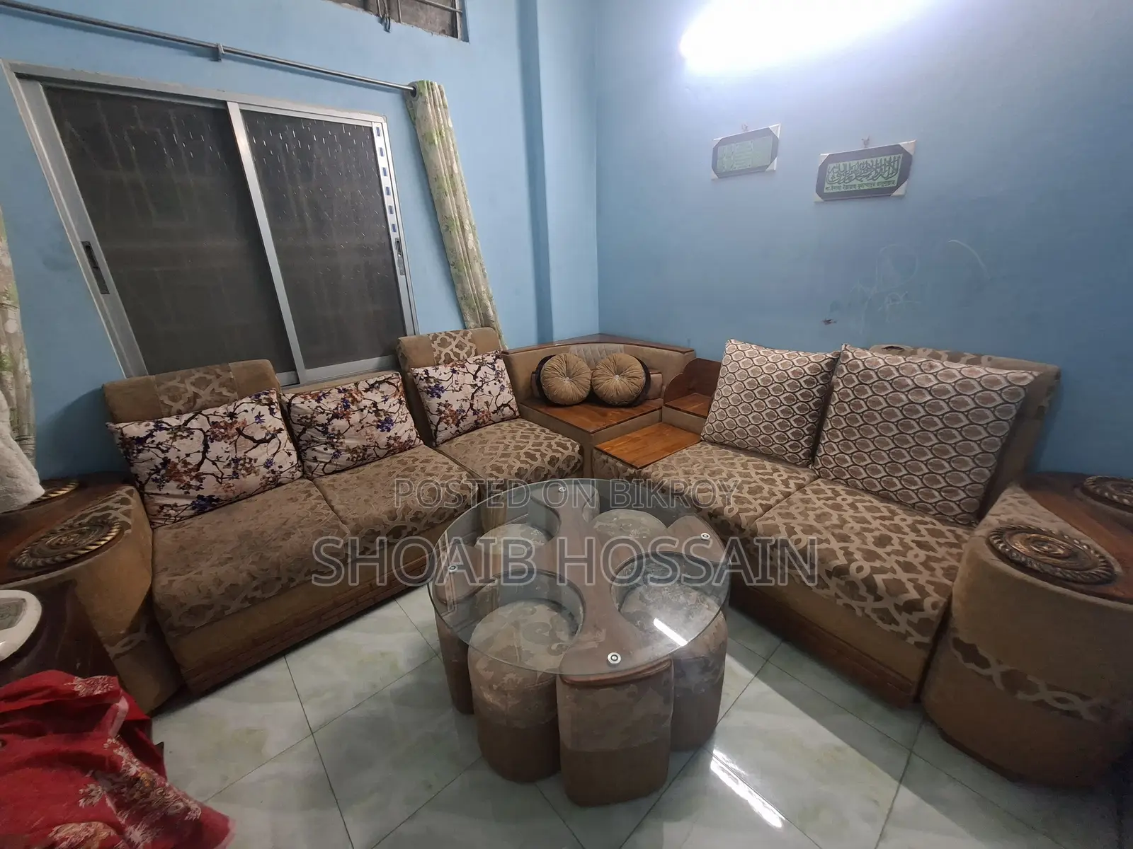 L-Shape Sofa Set with Glass Top Tea Table