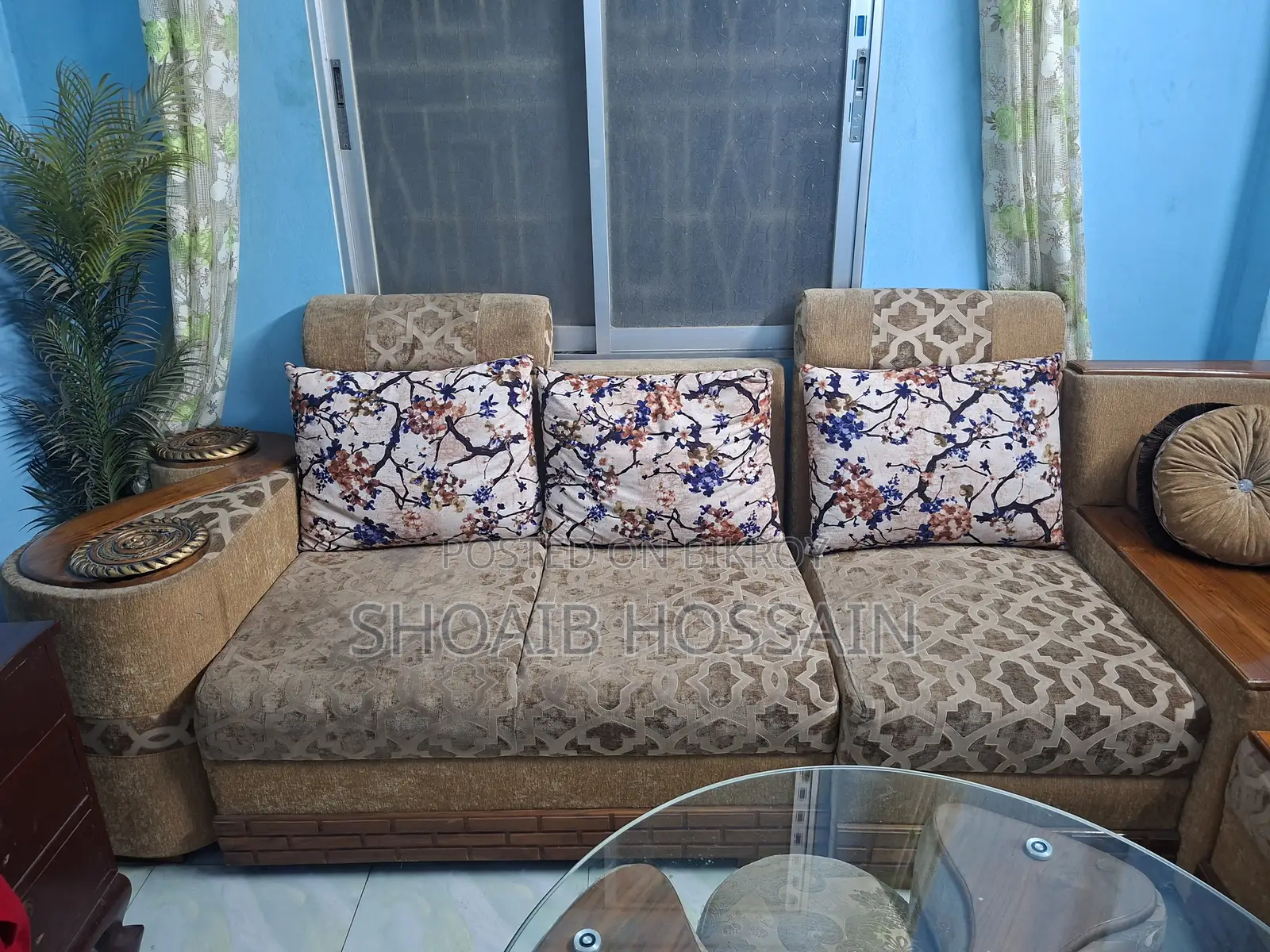 L-Shape Sofa Set with Glass Top Tea Table