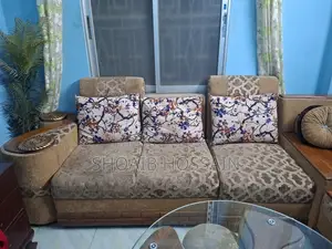 L-Shape Sofa Set with Glass Top Tea Table