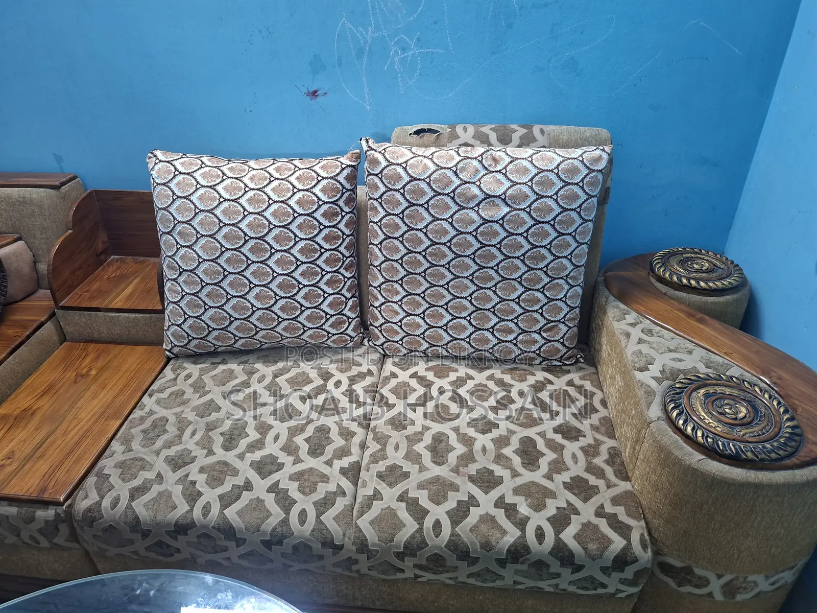 L-Shape Sofa Set with Glass Top Tea Table
