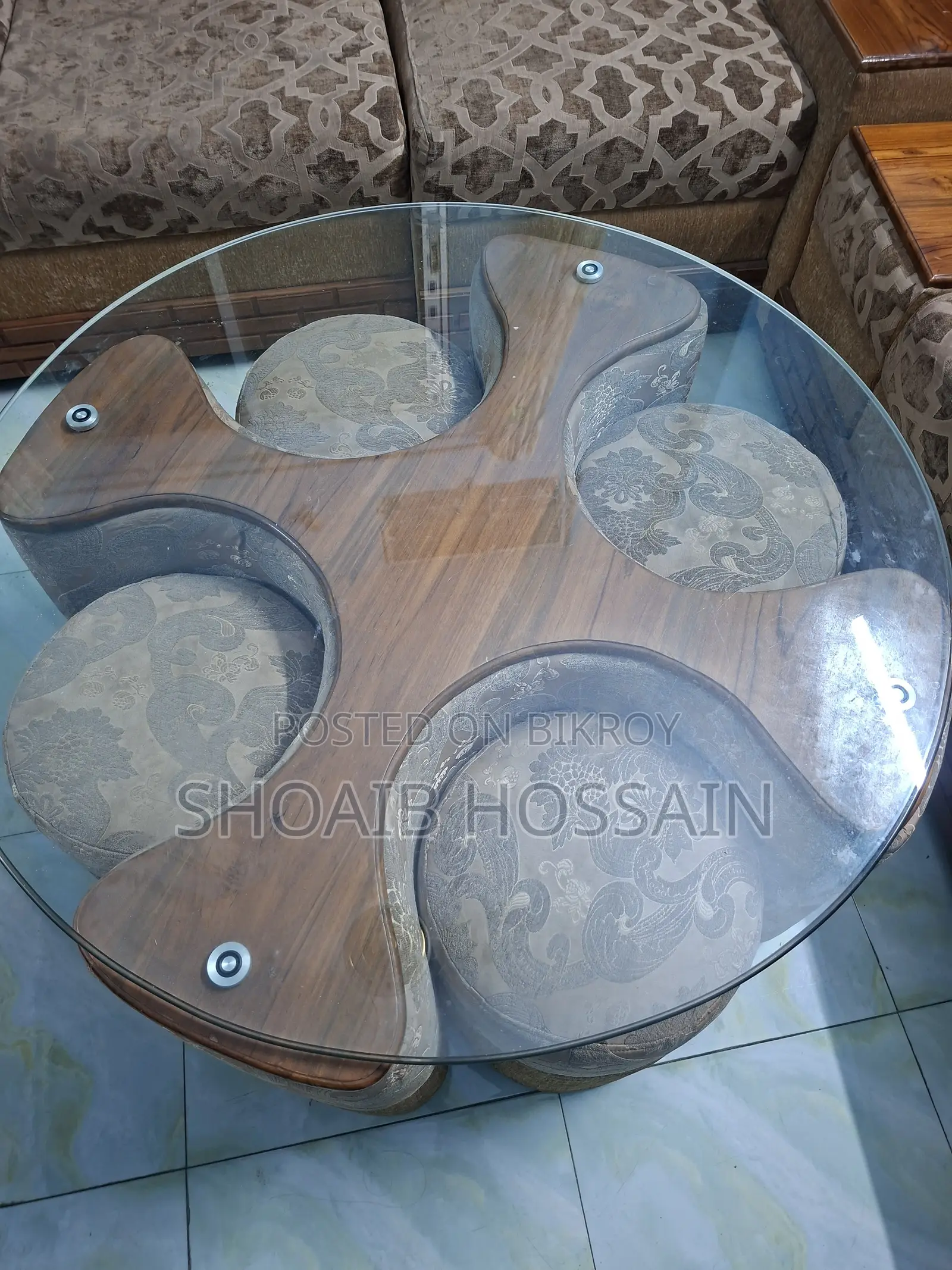 L-Shape Sofa Set with Glass Top Tea Table