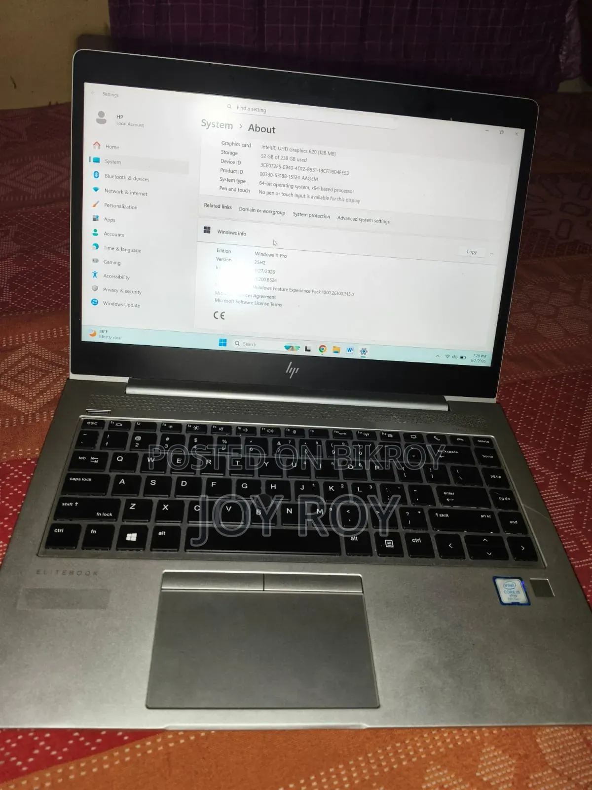 Laptop HP EliteBook 840 G6 8GB Intel Core I5 SSD 256GB