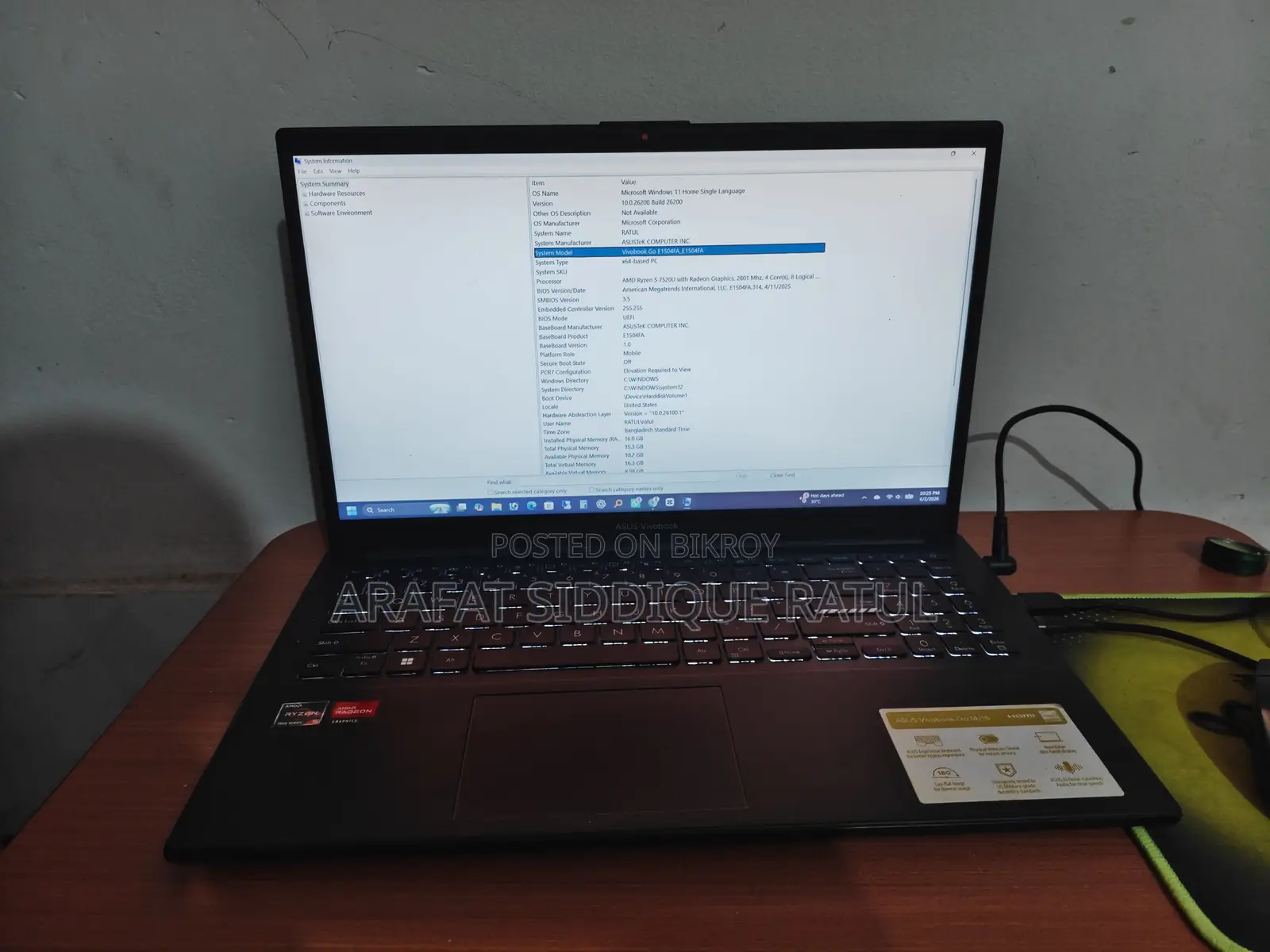 Laptop Asus VivoBook 15 X505BA 16GB AMD Ryzen 5 SSD 512GB