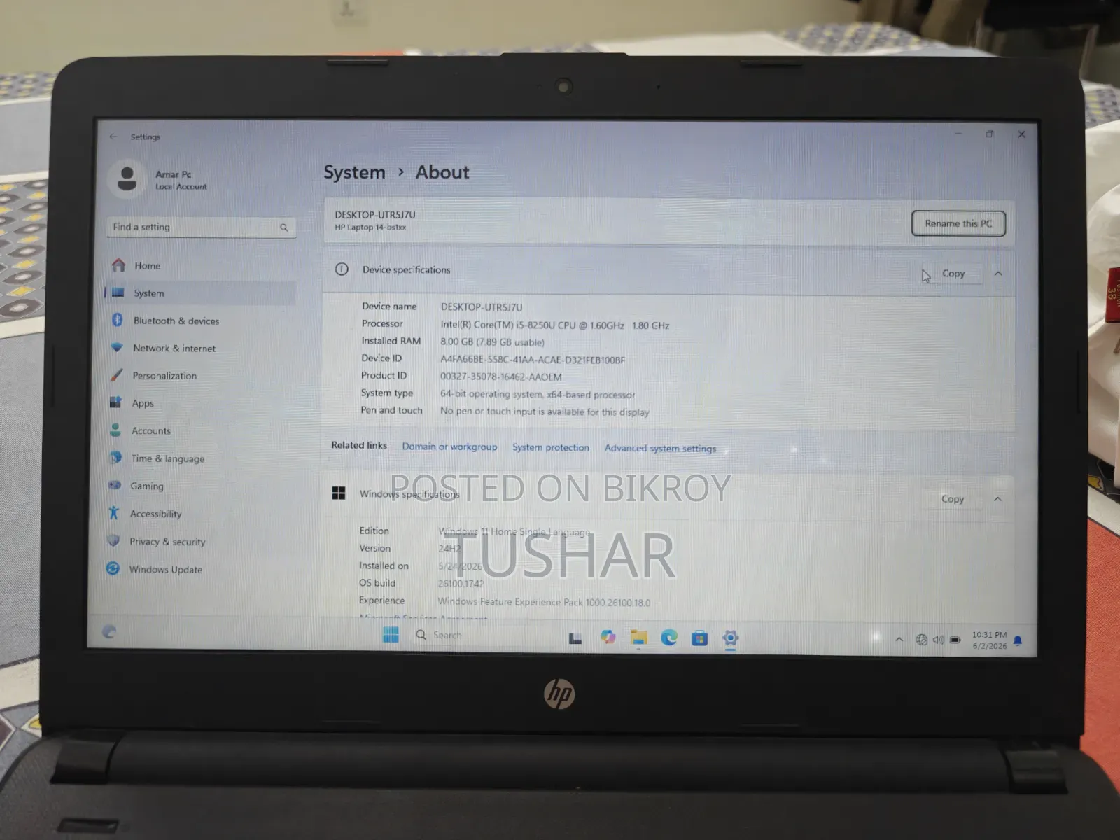 Laptop HP 14S 8GB Intel Core I5 SSD 256GB