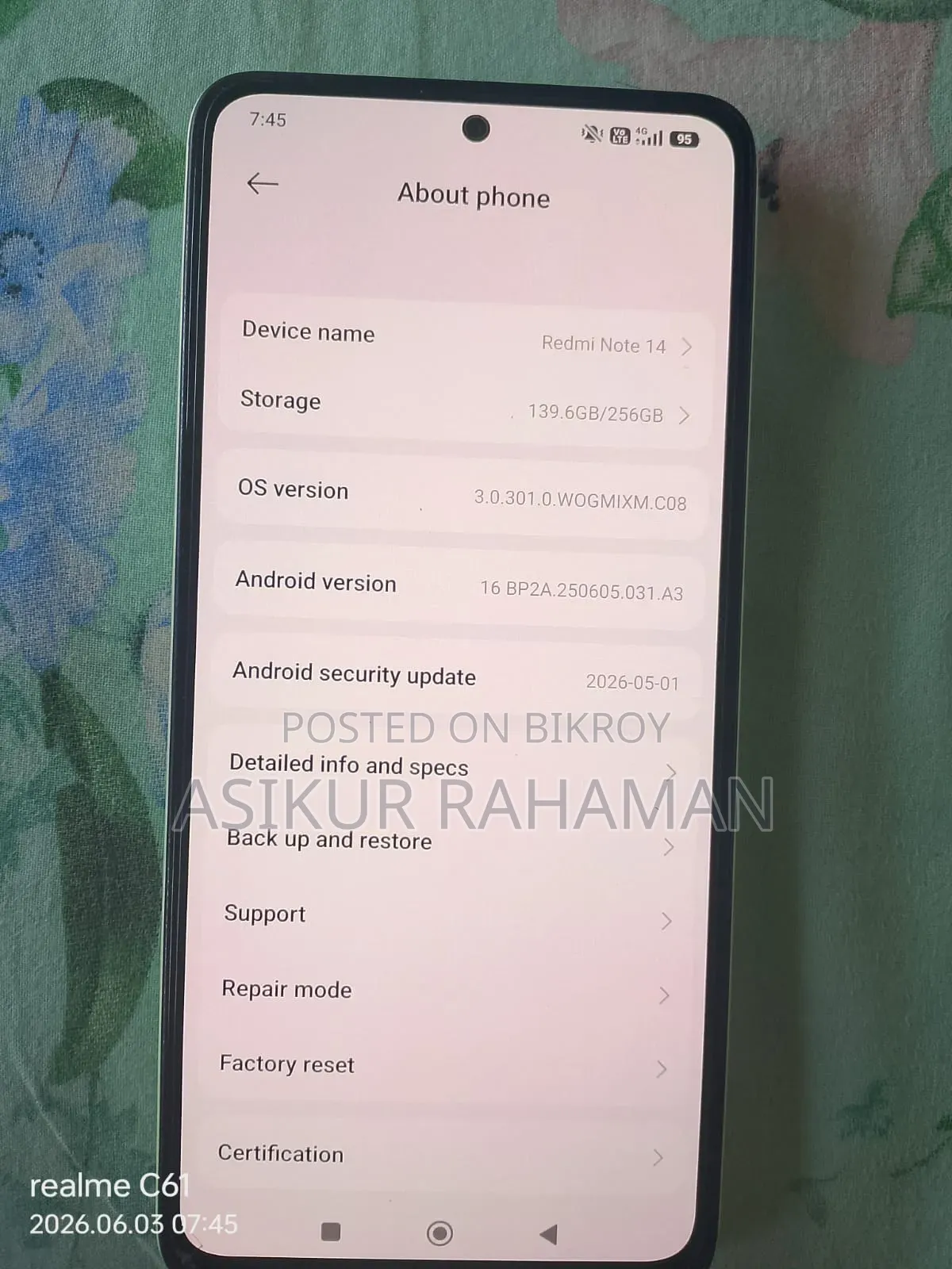Xiaomi Redmi Note 14 4G 256 GB Pink