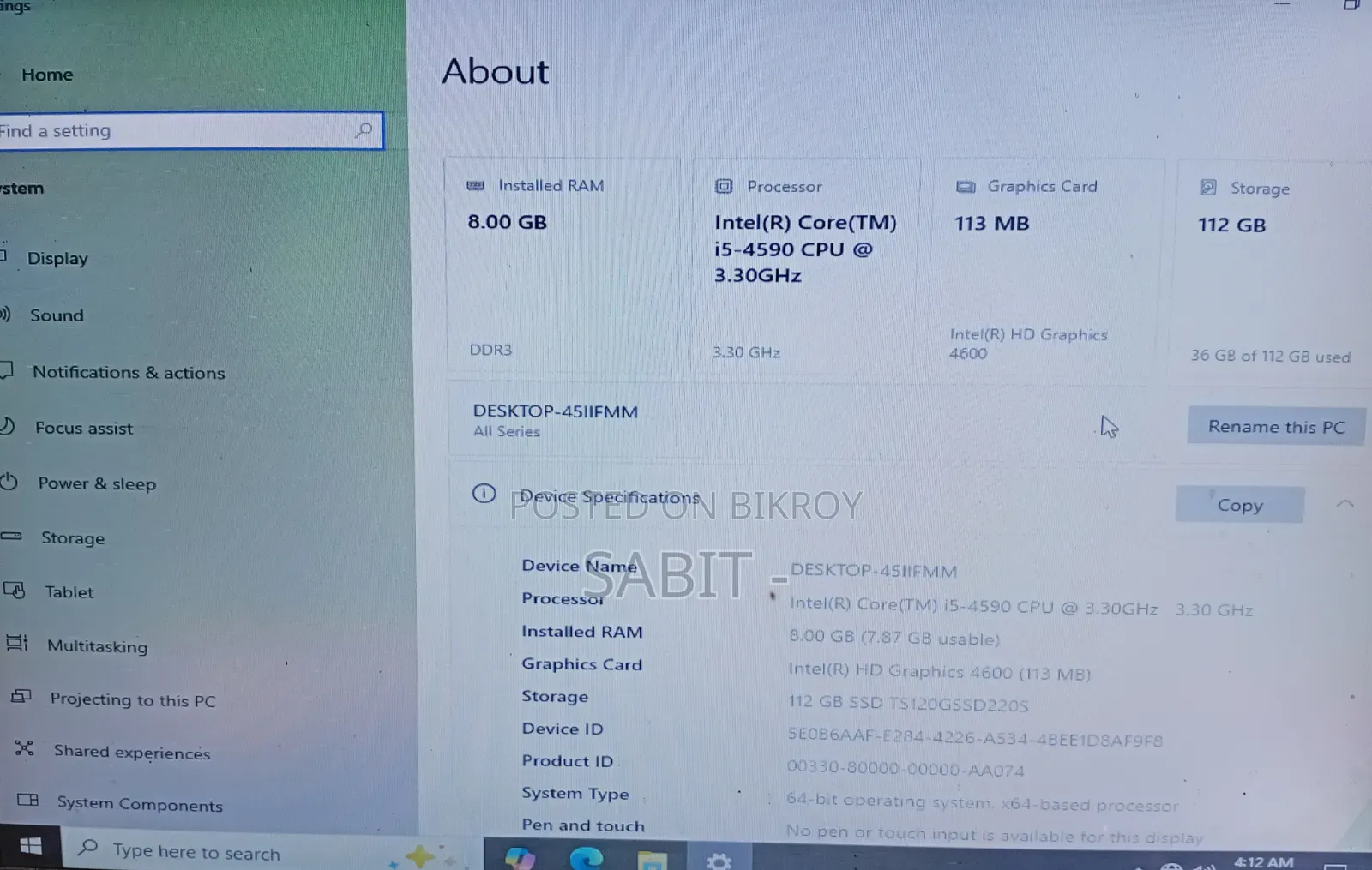 Desktop Computer 8GB Intel Core I5 SSD 128GB