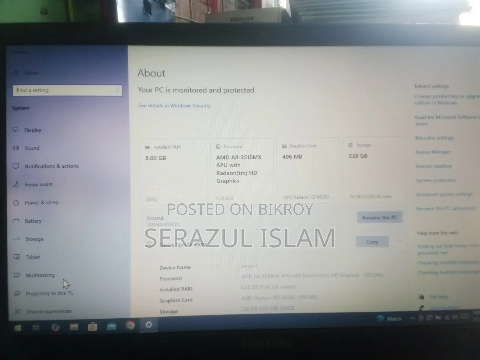 Laptop Samsung 8GB AMD A8 SSD 256GB