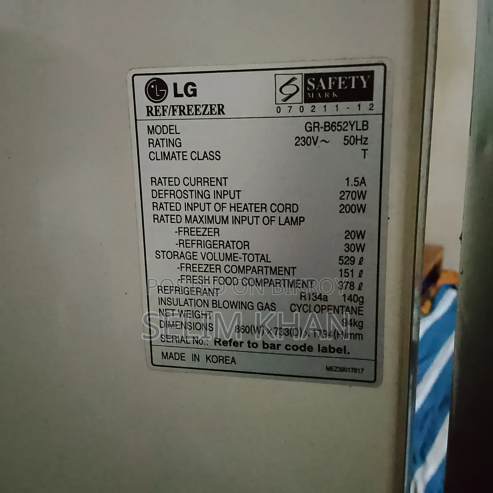 LG Brand Fridge for Sale